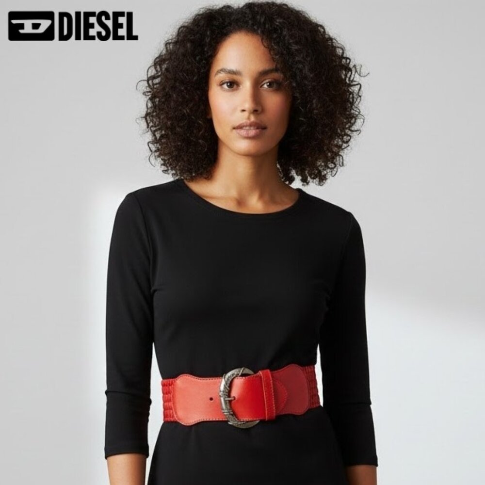 Diesel Women's Vintage Dark Red Braided Elastic Belt